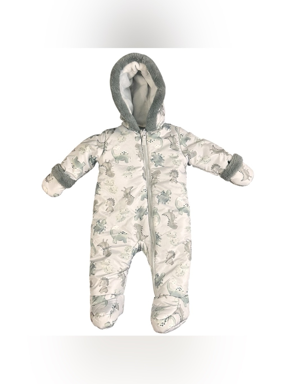 First Wish Baby Snowsuit 9-12 Months Dinosaur Print Hooded Suit NWT